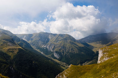 Scenic view of mountains against sky in montefortino, marche italy