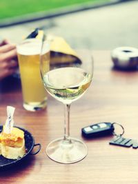 Close-up of wineglass on table
