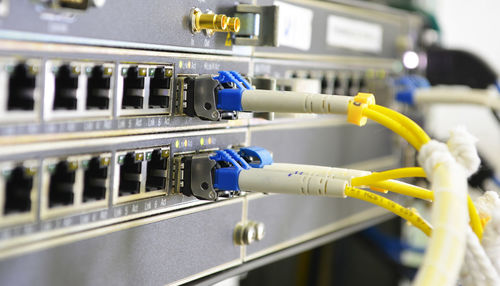 Fiber optics with sc/lc connectors. internet service provider equipment.