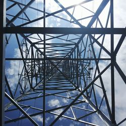 Low angle view of electricity pylon against sky