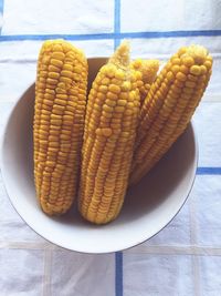 High angle view of eggs in plate on table