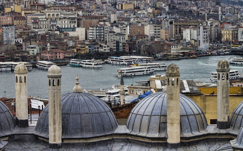 High angle view of buildings in city