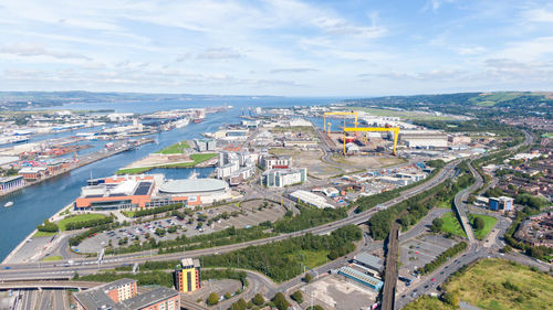 High angle view of townscape against sky