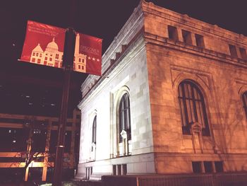 Low angle view of illuminated built structure