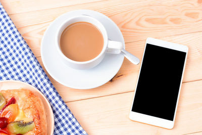 High angle view of breakfast on table