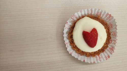 High angle view of cupcakes on table