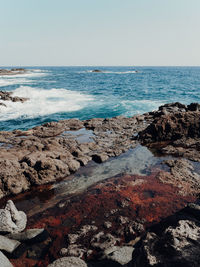 Scenic view of sea against clear sky