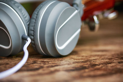 Close-up of headphones on table