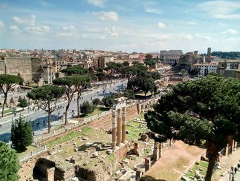 High angle view of old ruins in foro romano