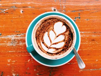 Directly above shot of cappuccino on table