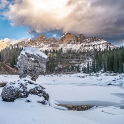 Scenic view of snowcapped mountains against sky