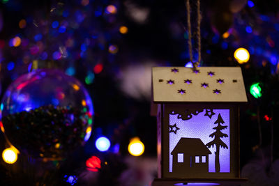 Close-up of illuminated christmas tree