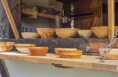 Medieval scenery showing some wooden dinnerware