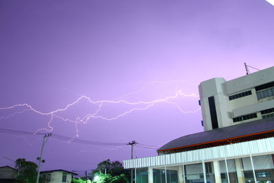 Low angle view of illuminated buildings against sky