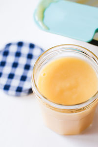 Close-up of drink in jar on table