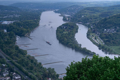 High angle view of river passing through city