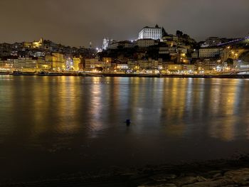 Illuminated buildings in city at night