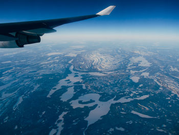 Aerial view of airplane wing