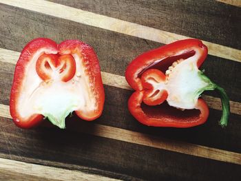 High angle view of strawberry on cutting board