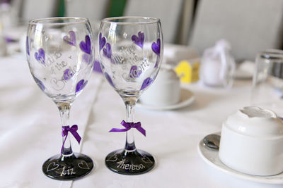 Close-up of glasses on table