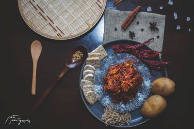 High angle view of food on table