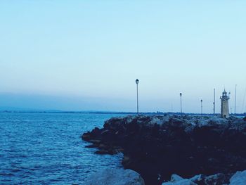 Scenic view of sea against clear sky