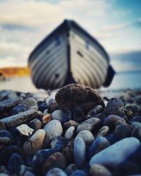 Close-up of stones on beach