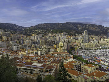 High angle view of townscape against sky