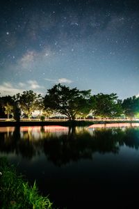Scenic view of river against sky at night