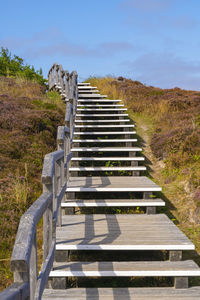 Staircase by footpath against sky