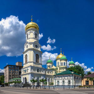 Dnipro, ukraine 07.18.2020. holy trinity cathedral in dnipro, ukraine, on a sunny summer day