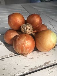 High angle view of pumpkins on table