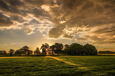 Scenic view of field against sky during sunset