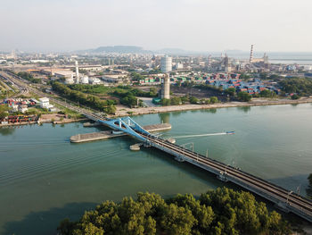 High angle view of bridge over river in city