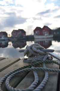 Close-up of rope on pier