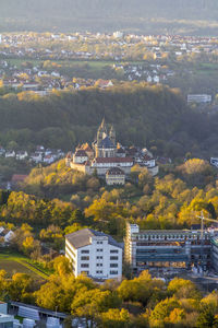 High angle view of buildings in city