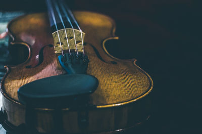 Close-up of violin on table