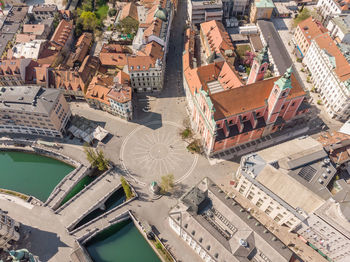 High angle view of buildings in city