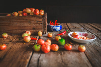 Close-up of food on wooden table