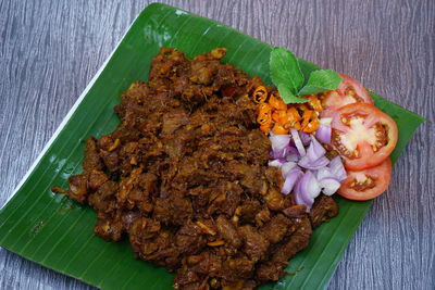 High angle view of food served on plate