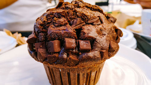 Close-up of chocolate cake on table