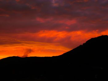 Silhouette of mountain range at sunset