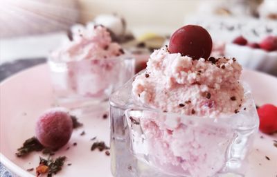 Close-up of ice cream with fruits