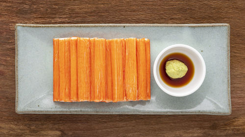 High angle view of food on table