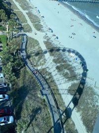 High angle view of cars on road in city