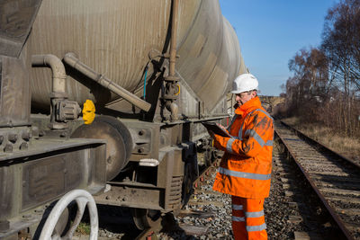 Man working on railroad track