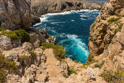 High angle view of rocks on beach