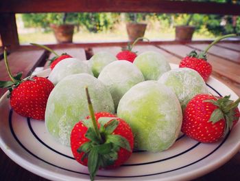 Close-up of strawberries on table