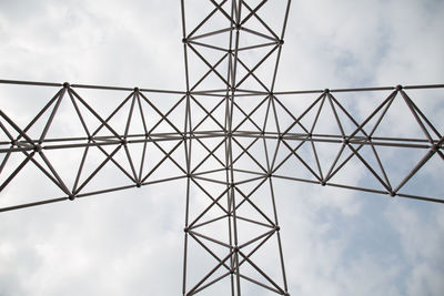 Low angle view of electricity pylon against sky