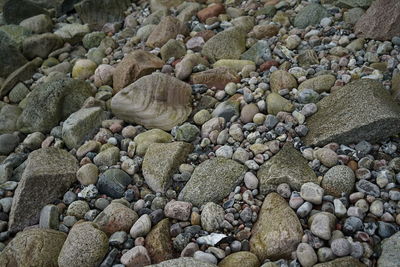 High angle view of stones on beach